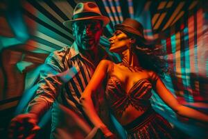 latín apasionado bailar. neural red ai generado foto