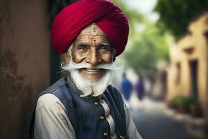 Portrait of elderly bearded Brahman. Neural network AI generated photo