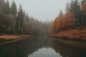 Autumn landscape near the lake. Neural network AI generated photo