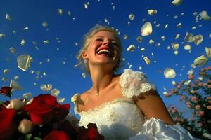 hermosa mujer novia con flores neural red ai generado foto