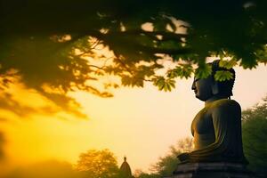 Buda estatua de cerca en hermosa ligero. cerca arriba de un Buda figurilla. neural red ai generado foto