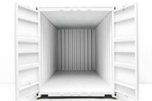 Container, open door, white background. Neural network AI generated photo