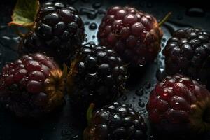 Blueberries on a dark background. Neural network AI generated photo