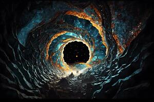 A magical tunnel leading into outer space. Neural network AI generated photo