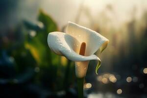 Calla lily flowers in botanical garden. Neural network AI generated photo