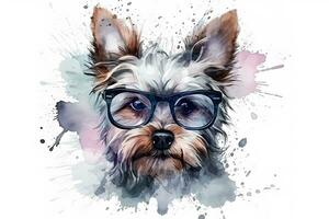 Watercolor illustration portrait of a cute Yorkshire terrier. Neural network AI generated photo