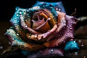 Rainbow rose with dew drops. Neural network AI generated photo