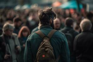 hombre en el multitud. neural red ai generado foto