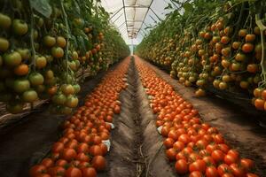 Growing tomatoes in a greenhouse. Neural network AI generated photo