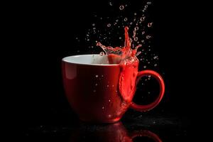 Red cup with splash. Neural network AI generated photo