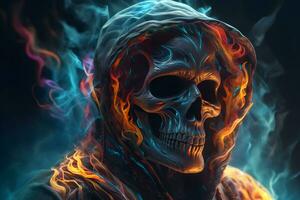 Death portrait skull fire. Neural network AI generated photo