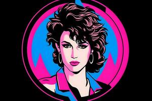 retrowave sintetizador retrato de un joven mujer onda de vapor Años 80 ciencia ficción futurista Moda póster estilo. neural red ai generado foto