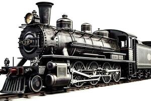 Vintage steam locomotive on a white background. Neural network AI generated photo