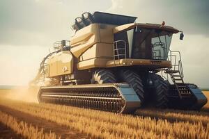Combine harvester in the field. Neural network AI generated photo