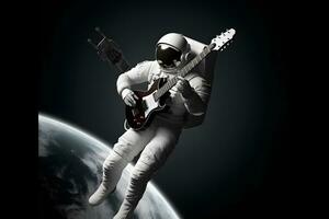 astronauta espacio rock guitarra. neural red ai generado foto