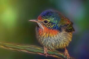 Fantasy cute rainbow bird suitable for children book. Neural network AI generated photo