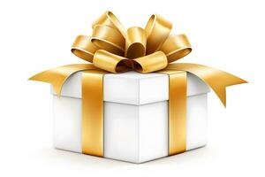 Gift box with ribbon and bow. Birthday celebration concept. Neural network AI generated photo