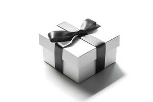 Gift box with ribbon and bow. Birthday celebration concept. Neural network AI generated photo