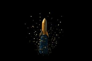 Rocket is flying on the sky,start up concept. Neural network AI generated photo