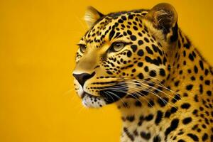 Leopard on a yellow background. Neural network AI generated photo