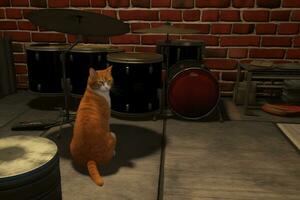 stylish cat drummer. Neural network AI generated photo