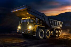 Semi TrailerTrucks Parked with The Sunset Sky. Shipping Cargo Container. Truck Wheels Tires. photo