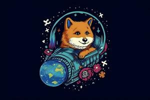 linda corgi perro astronauta. neural red ai generado foto