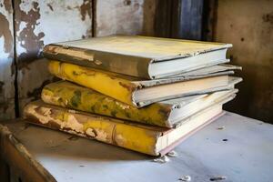 Row of ancient books some of them over 300 years old. Neural network AI generated photo