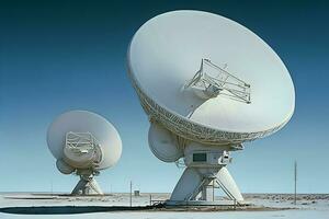 grupo de radio telescopio satélite platos. vla muy grande formación en arenoso área. neural red generado Arte foto