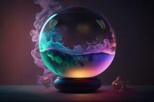 magia cristal pelota con misterio fumar efectos de varios colores. neural red generado Arte foto
