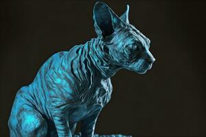 Beautiful Sphynx cat portrait in blue colors. Neural network generated art photo