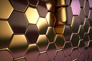 Illustration of shiny honeycomb gold background. Neural network AI generated photo