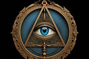 The all-seeing eye, or radiant delta, is a Masonic symbol. Neural network AI generated photo