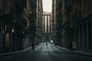 paisaje ver de un vacío calle de un negro y blanco ciudad. neural red ai generado foto