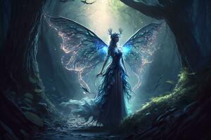 Beautiful fantasy elf woman butterfly queen. Neural network AI generated photo