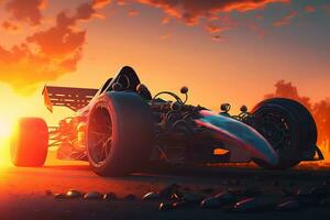 racing car driver. against the backdrop of sunset. Neural network AI generated photo