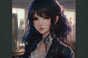 Anime portrait of a girl black hair. Neural network AI generated photo
