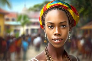 Portrait of a beautiful African woman. Neural network AI generated photo