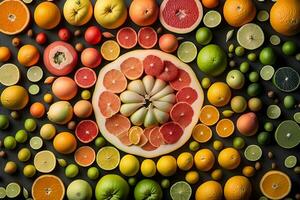 Fruit colorful background. Neural network AI generated photo