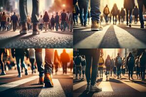 Group of people walking on the crosswalk. Neural network AI generated photo