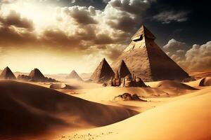 Great pyramids from Giza, Egypt in sunny daytime. Neural network generated art photo