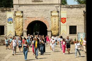 TERNOPIL, UKRAINE - AUGUST 23, 2023 Main building of palace and inner yard of medieval Zbarazh Castle in Zbarazh town of Ternopil region photo