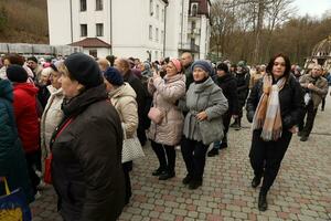 TERNOPIL, UKRAINE - APRIL 2, 2023 Many people during mission in complex of Ukrainian Jerusalem in the Mari spiritual center of Zarvanytsia In the Terebovlya district of the Ternopil photo
