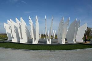 CHERKASY, UKRAINE - OCTOBER 20, 2021 Maryanivka Geographic Center - Heart of Ukraine art object in Cherkasy Region in honor of the 30th anniversary of Independence photo