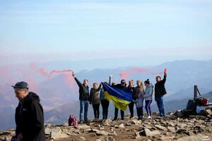 CARPATHIAN MOUNTAINS, UKRAINE - OCTOBER 8, 2022 Mount Hoverla. Carpathians in Ukraine in autumn photo