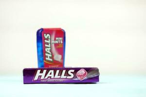 Halls Forest-berries flavored and watermelon taste. Halls is the brand of a popular mentholated cough drop. Halls brand are owned by Mondelez International photo