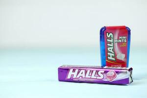 Halls Forest-berries flavored and watermelon taste. Halls is the brand of a popular mentholated cough drop. Halls brand are owned by Mondelez International photo