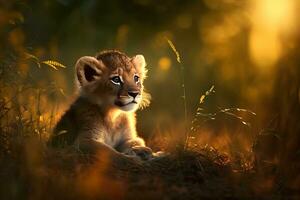 cute little lion cub. Neural network AI generated photo