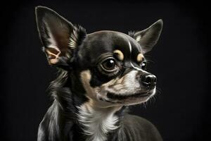 Chihuahua dog portrait on black background. Neural network AI generated photo