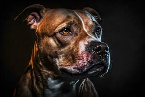 pitbull perro retrato en negro antecedentes. neural red ai generado foto